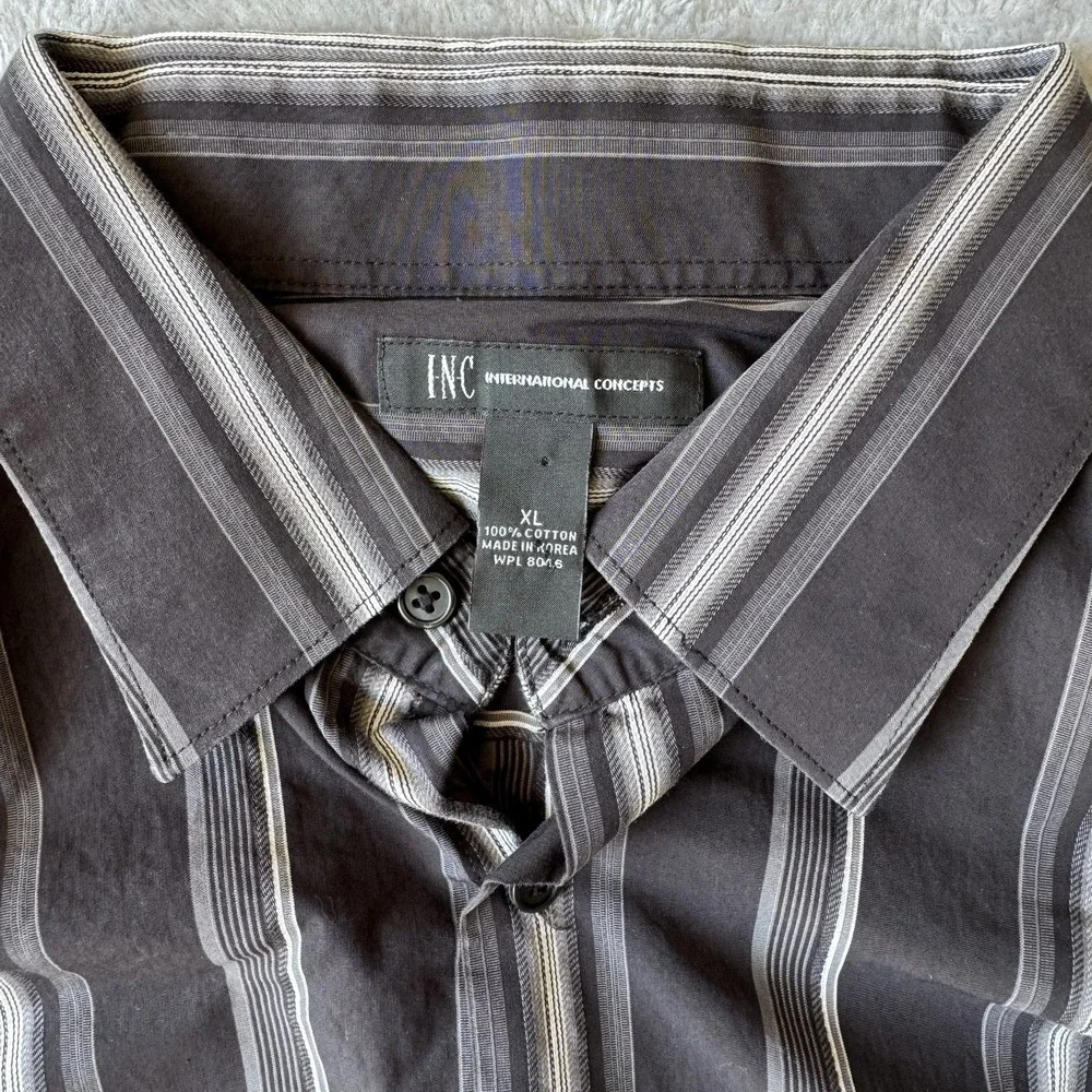 I.N.C International Concepts Shirt Men XL Black Cotton Striped Classic Button-Up - Picture 3 of 9